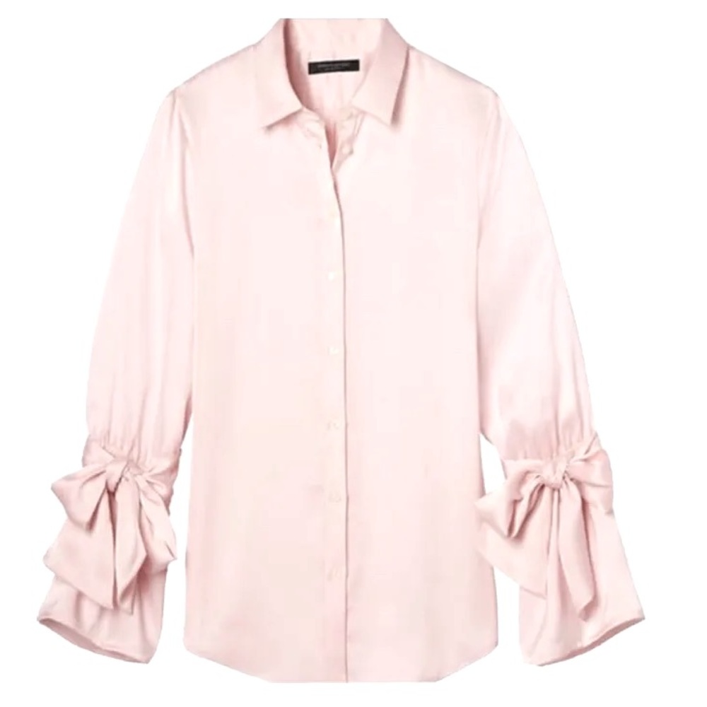 BANANA REPUBLIC Dillon Shirt Pink Button Front Blouse sz M bell tie sleeves